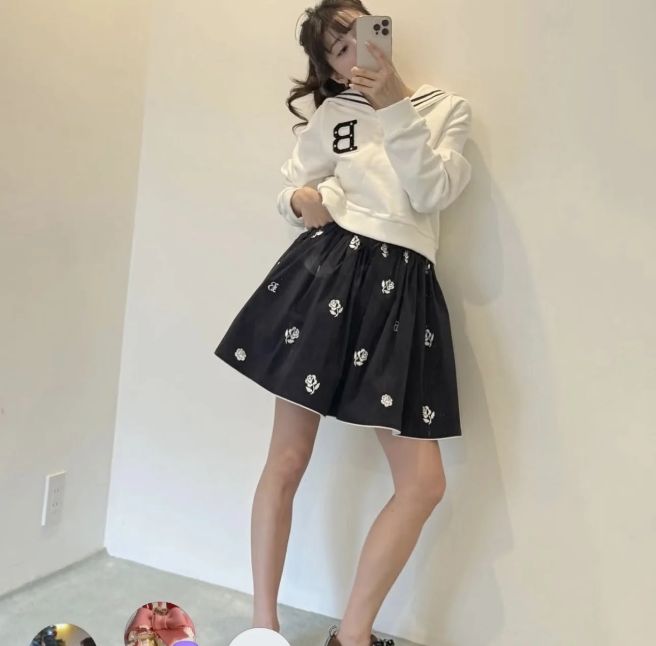 New Navy Collar Embroidered Long Sleeve Sweatshirt Women's Slim Fit Crew Neck Pullover Short Length Summer Fashion Commute Style