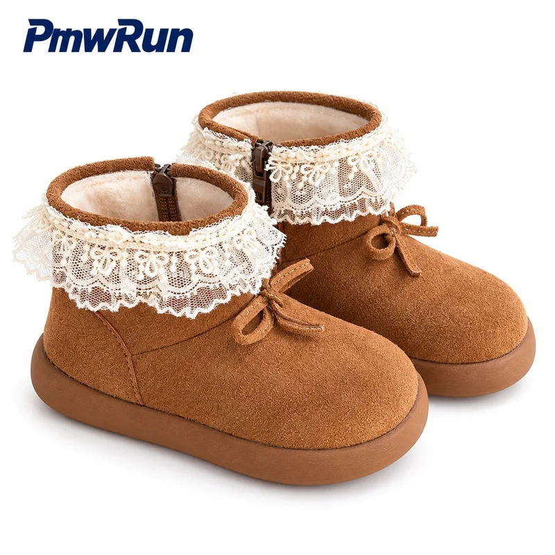 Korean Style Winter Boots For Girls Trend Fashion Children's Plush Footwear Anti-slippery Thick Warm Padded Cotton Shoes