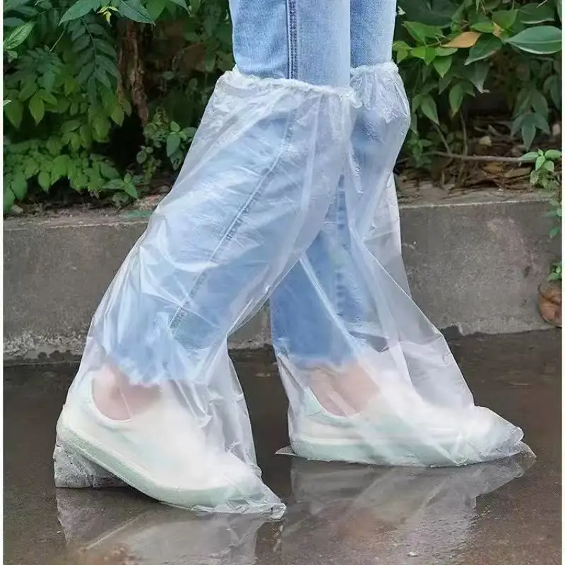 10Pcs Disposable Tall PE Shoe Covers Thickened, Waterproof, Anti-slip Rain Overshoes Indoor & Outdoor Universal Foot Protectors