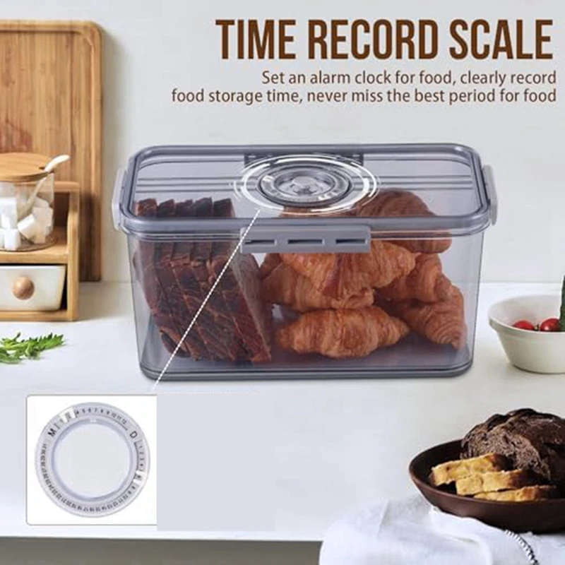 Bread Box Airtight Bread Boxes Time Recording Bread Storage Container For Kitchen Counter, With Lid, Bread Holder