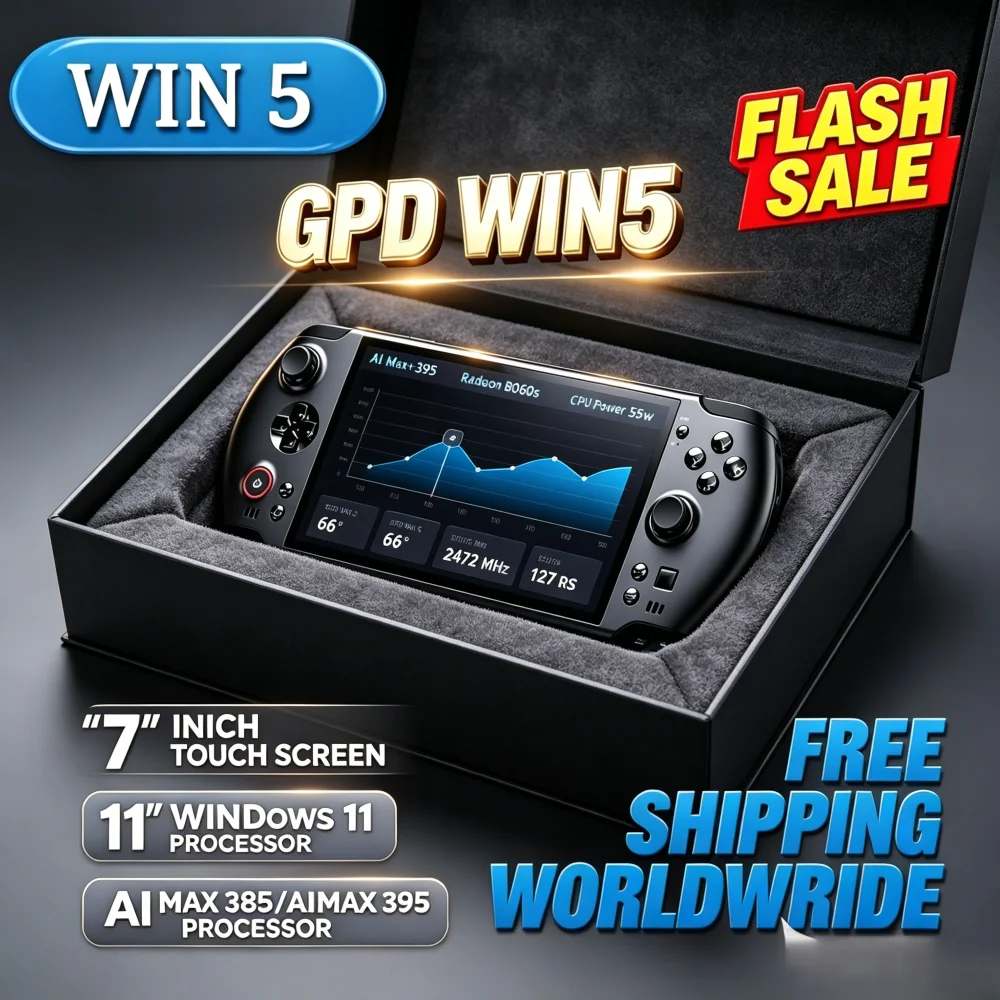 GPD WIN 5 Handheld Gaming PC AMD Ryzen AI Max+ 395 7' 120Hz FHD Screen Radeon 8060S 80Wh Detachable Battery Windows 11 Port
