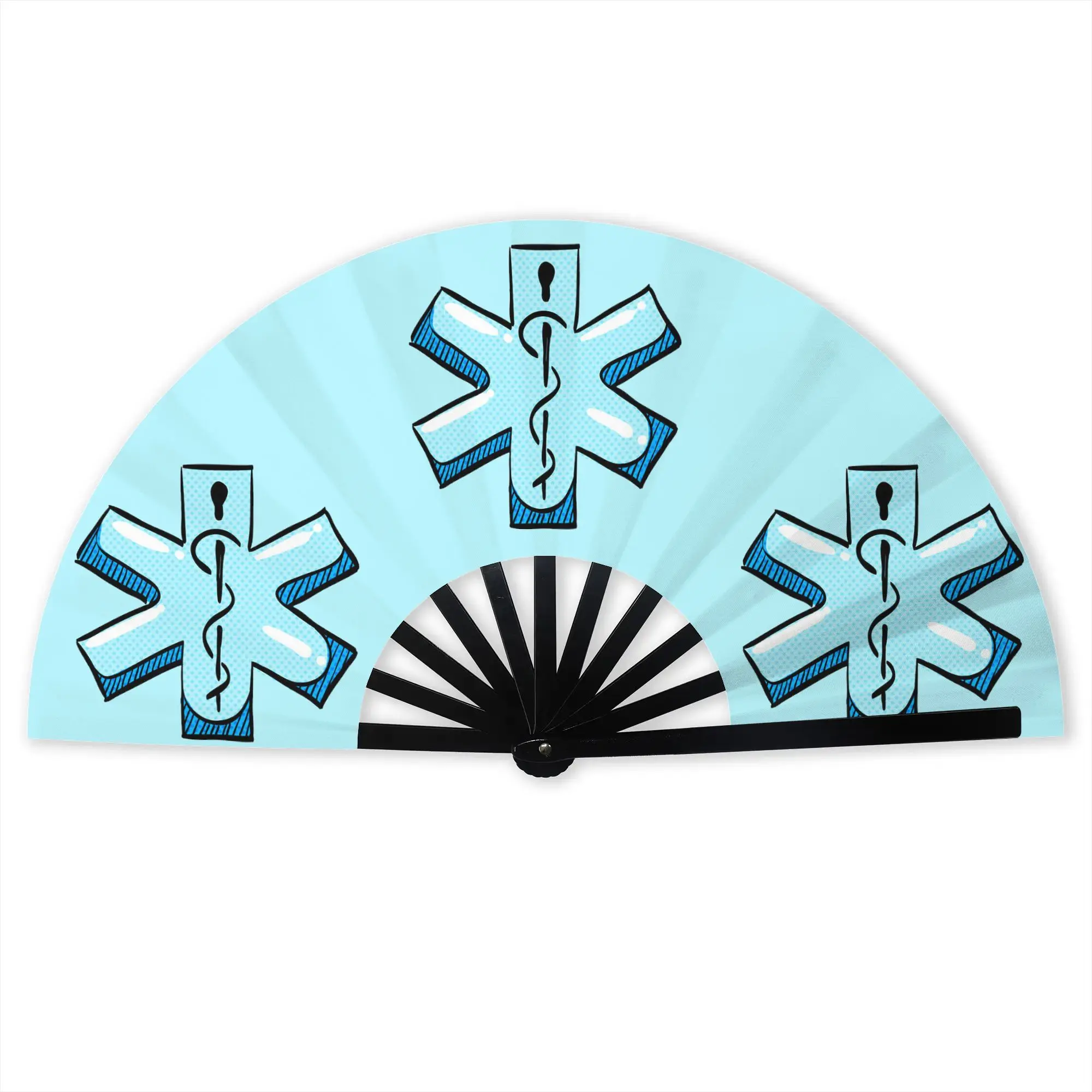 Emt Star of Life Paramedic Folding Hand Fan DIY  Polyester Fabric Fan Fashion Summer Accessory Decorative Fans