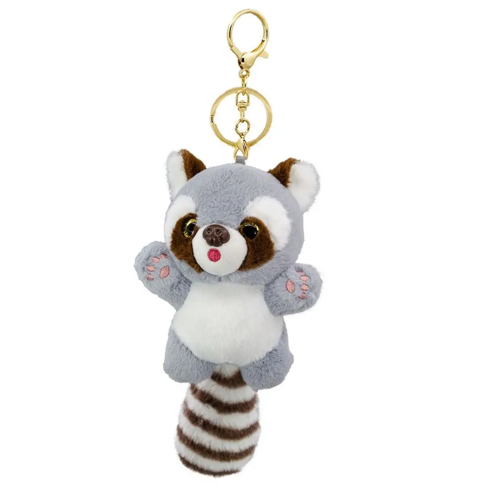Llavero de peluche de mapache, animales de peluche, exquisito colgante de felpa de mapache, lindo llavero de Animal relleno Kawaii, colgante de bolso