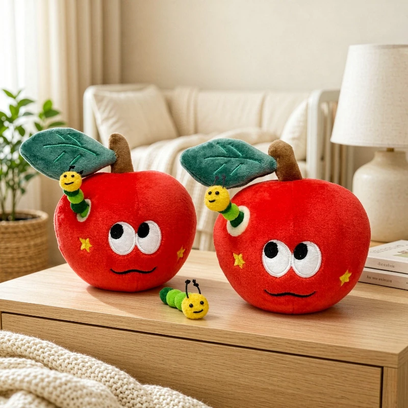 Apple Worm Plush Hanging Charm with Hidden Gift Space, Red Apple Caterpillar Toy in Soft Short Plush, Novelty Gift Without Ring