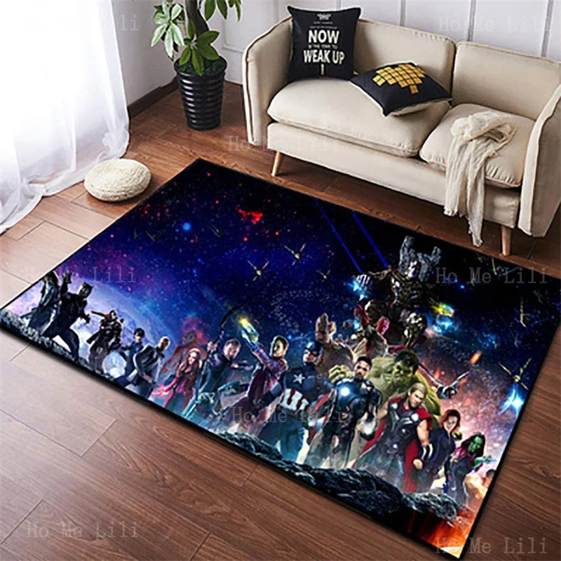 3D Digital Print Superhero Movie Supernatural Character Gathering Shield Graphic Flannel Floor Rugs For Living Room Bedroom