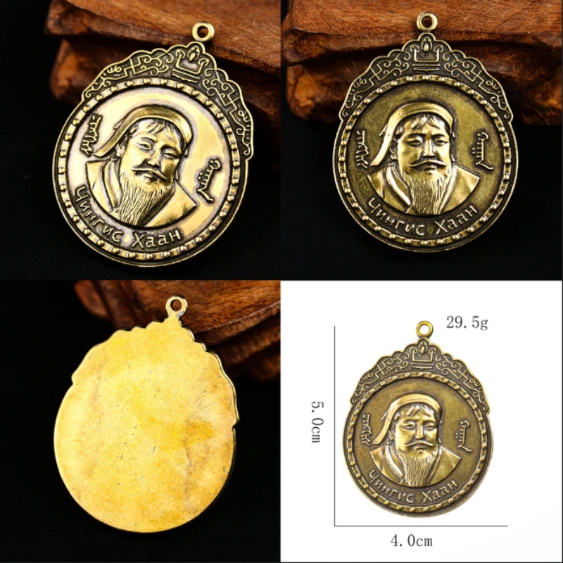 King of The Prairie Leader Mongolian Elemental Jewelry Pure Copper Head Hanging of Genghis Khan Small Pendant Ornaments Statue