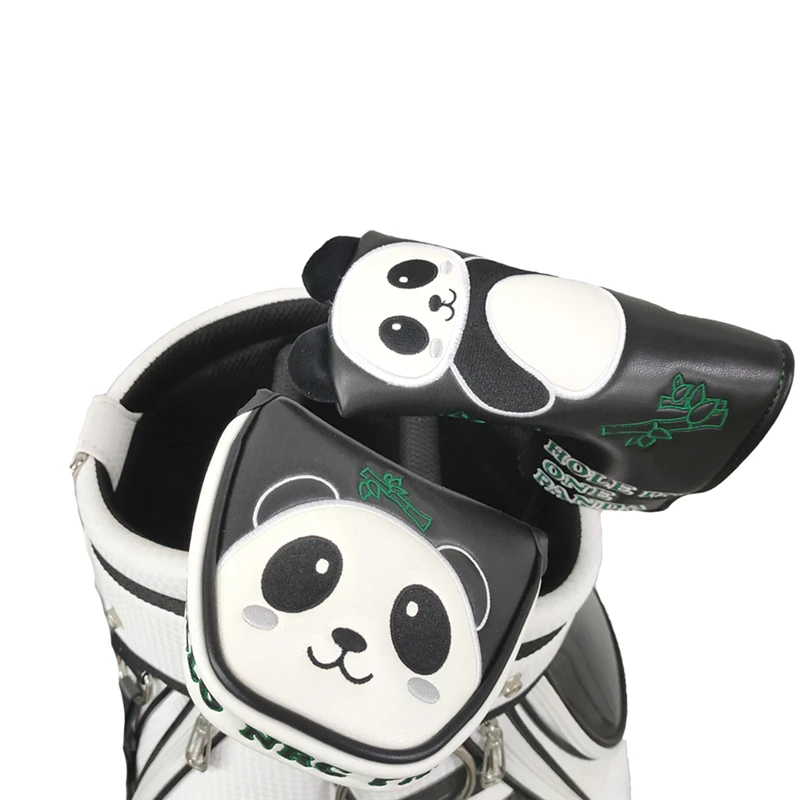 Golf Head Cover Cartoon Panda for Mallet Putter Coover  and Blade Putter Magic Sticker Black