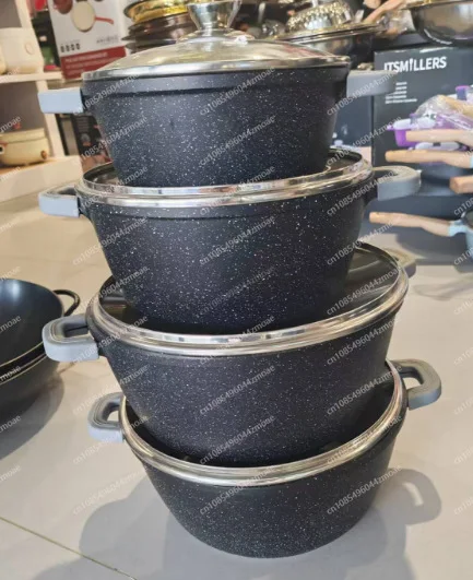 7 Sizes Die-cast Maifan Stone Coated Non-stick Stock Pot Set, Composite Bottom Large Capacity Household Cookware Set