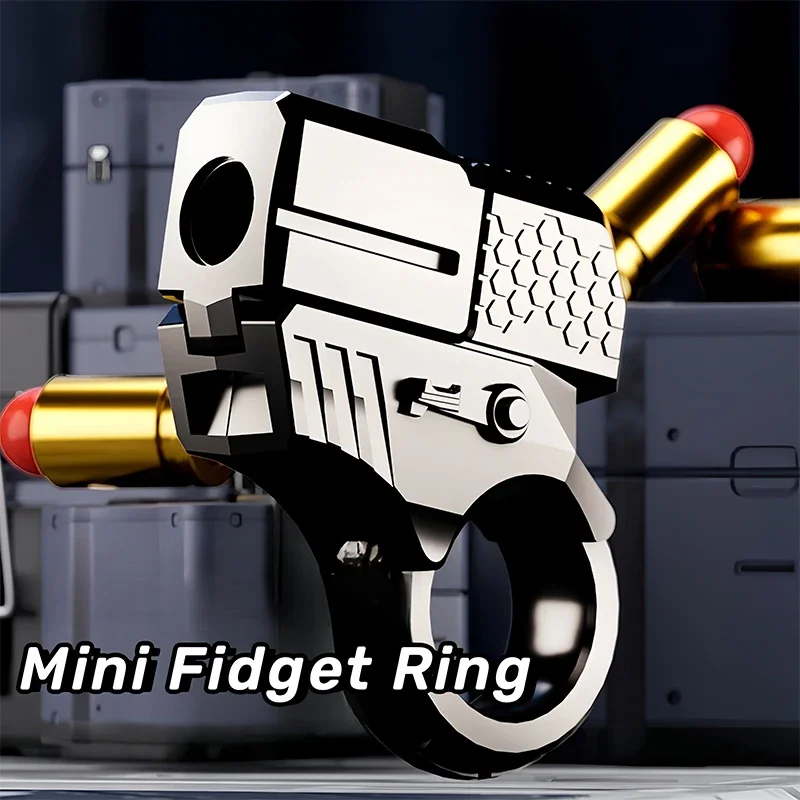 Mini Throwing Shell Bullet Gun Relieve Stress Ring Alloy Metal Finger Gun Decompression Toy For Boy Gift Launch Soft Bullet Play