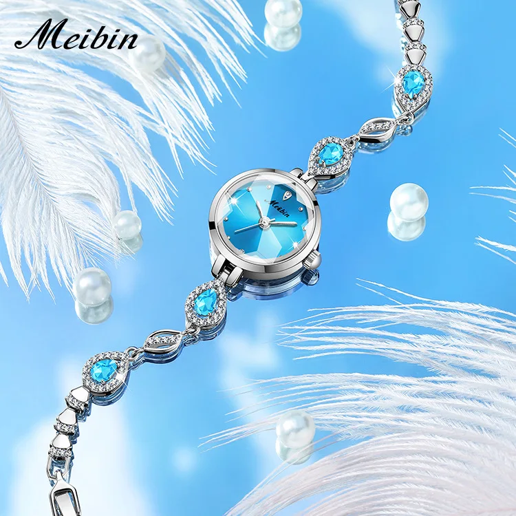 MEIBIN Diamond Luxury Women Watches Top Brand Women Bracelet Quartz Watches For Ladies Wrist Watches Rhinestone Elegant Female