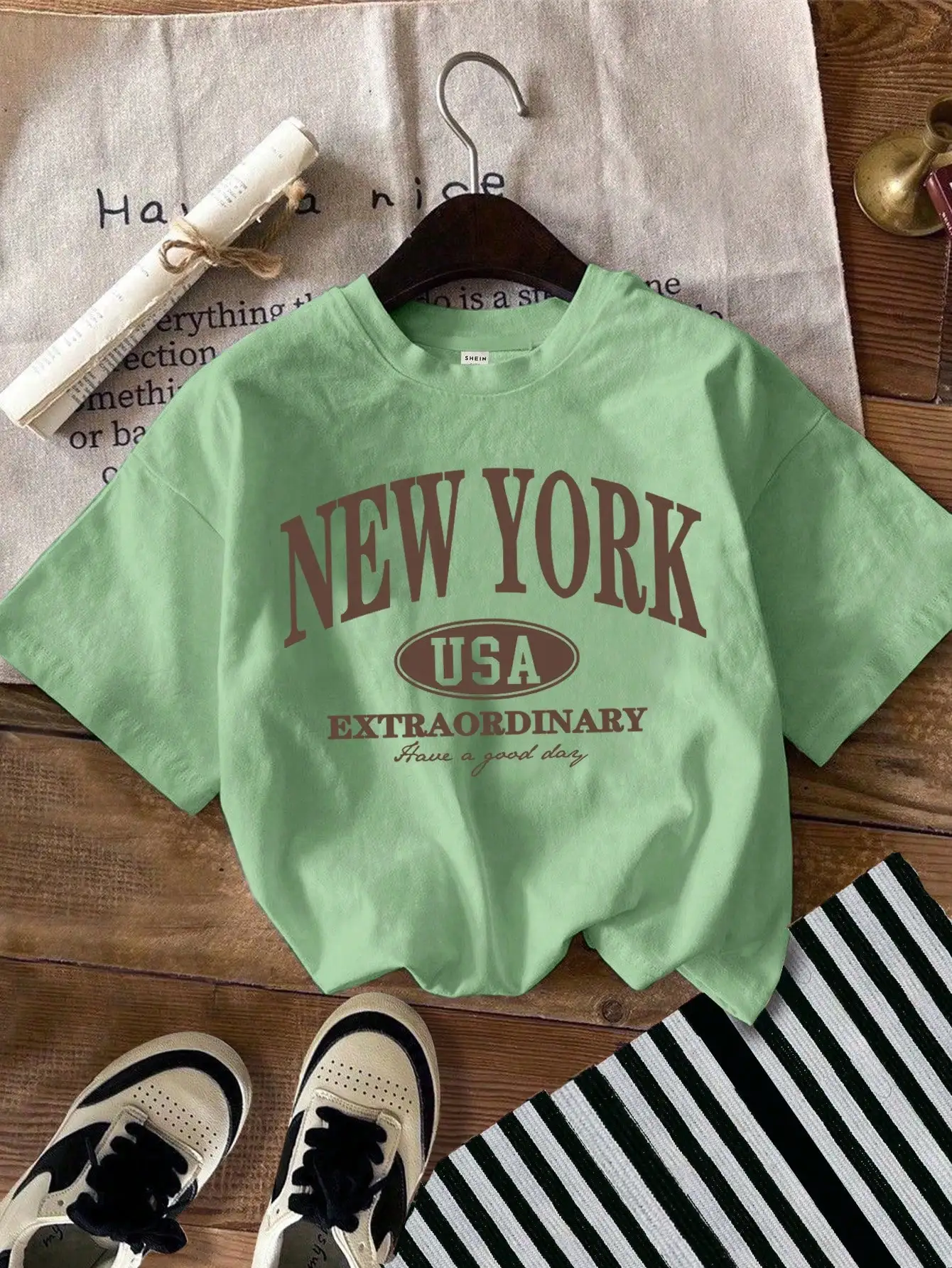 Kids Short Sleeved Handsome Simple Letter Print Short Sleeved Men and Women Can New New York Letter Fashion T-shirt