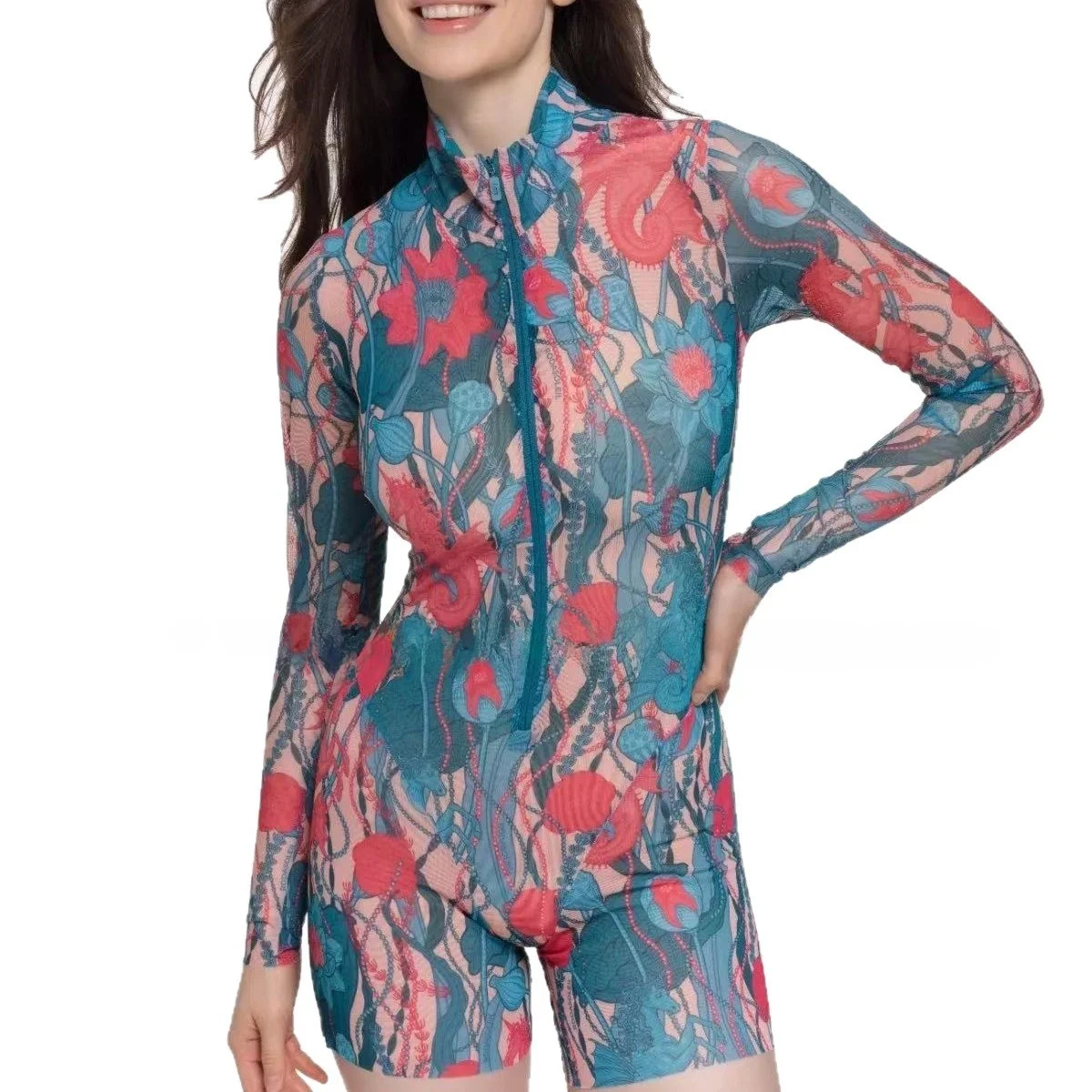 

Long Sve Surfing Onesie Swimsuit Women's Print Sexy Jumpsuit Swimming Costume Fixed Chest Pad Polyester Fabric Other Scene