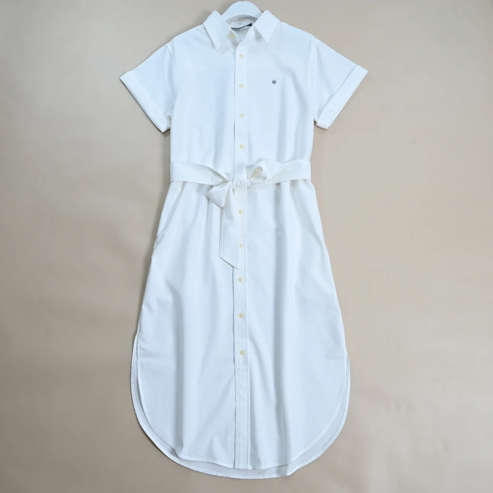 Sommer Neue Sle Lose Version Gesticktes Label Gürtel Krawatte Taille Baumwolle Damen irt Dr Hohe Taille A-Line Midi Dr