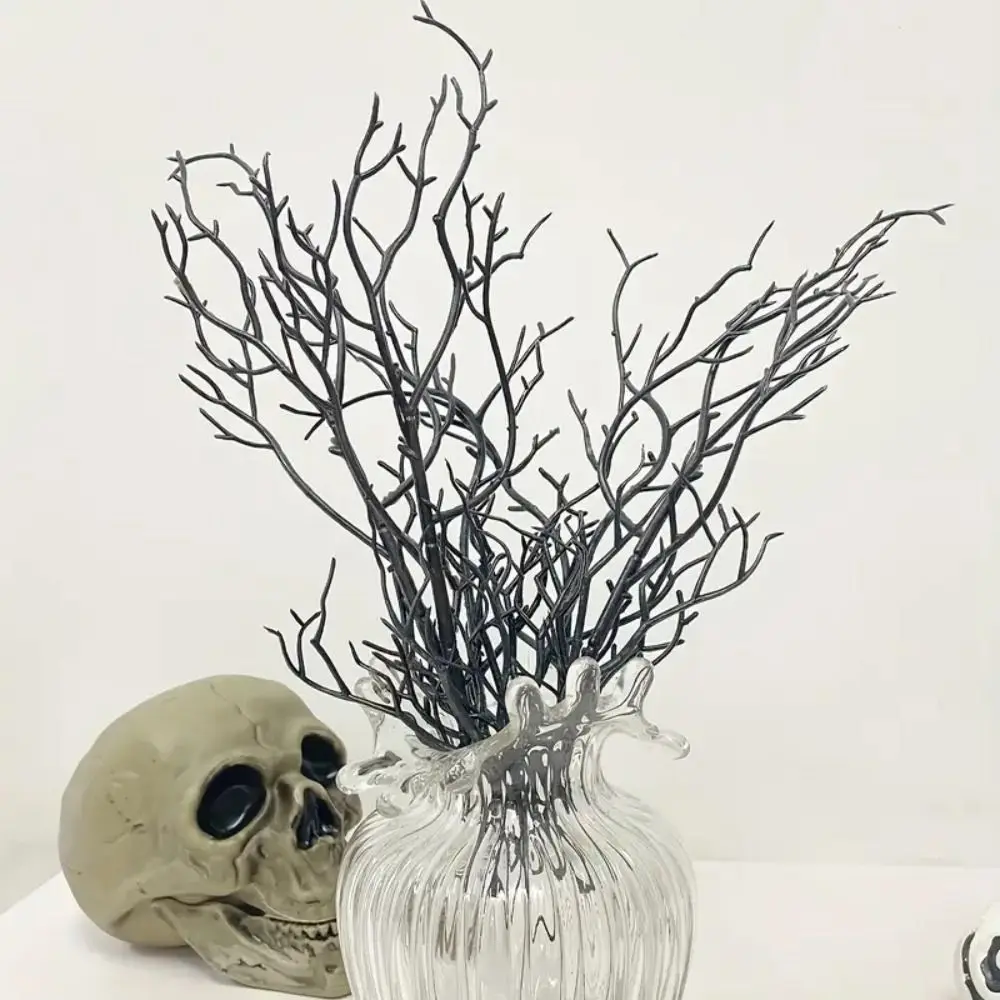 5pcs Black Halloween Artificial Dead Branch Antlers Shape Non-Fading Artificial Plastic Tree Branch Realistic Exquisite