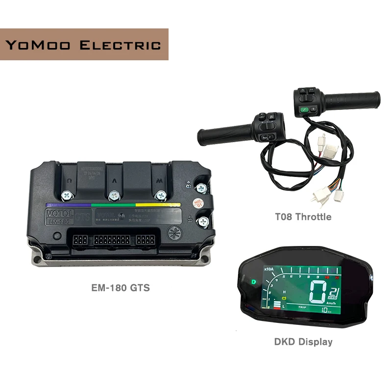 

VOTOL EM180-GTS Boost 250A Peak 490A 3KW-5KW Hall Brushless DC Controller With DKD ONE-Lin LCD Display And T08 Throttle