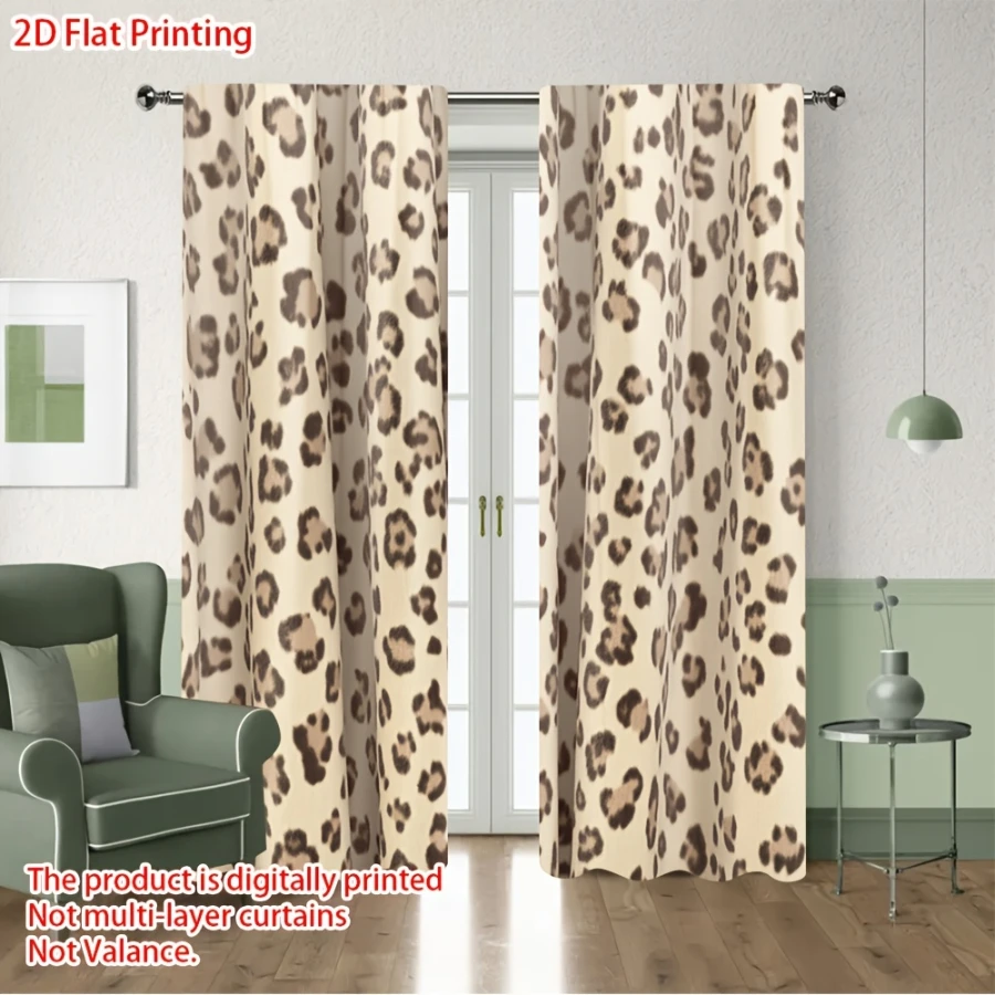 2PCS Digital Printed Curtains, Warm Gold Leopard Pattern, Artistic Pattern Window Drapes for Living Room Bedroom Decor