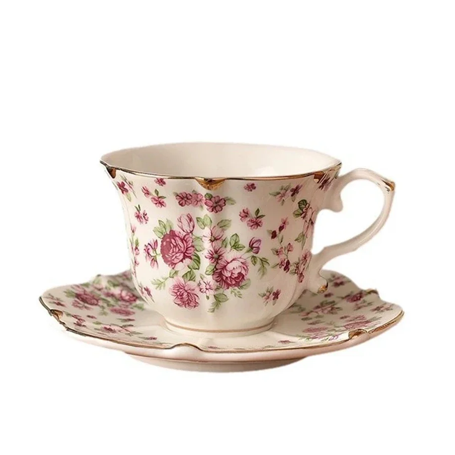 

French Retro Couple Cup And Saucer Set, Rose Flower Coffee cup Afternoon Tea Water cup, Niche Exquisite Valentine's Day Gift