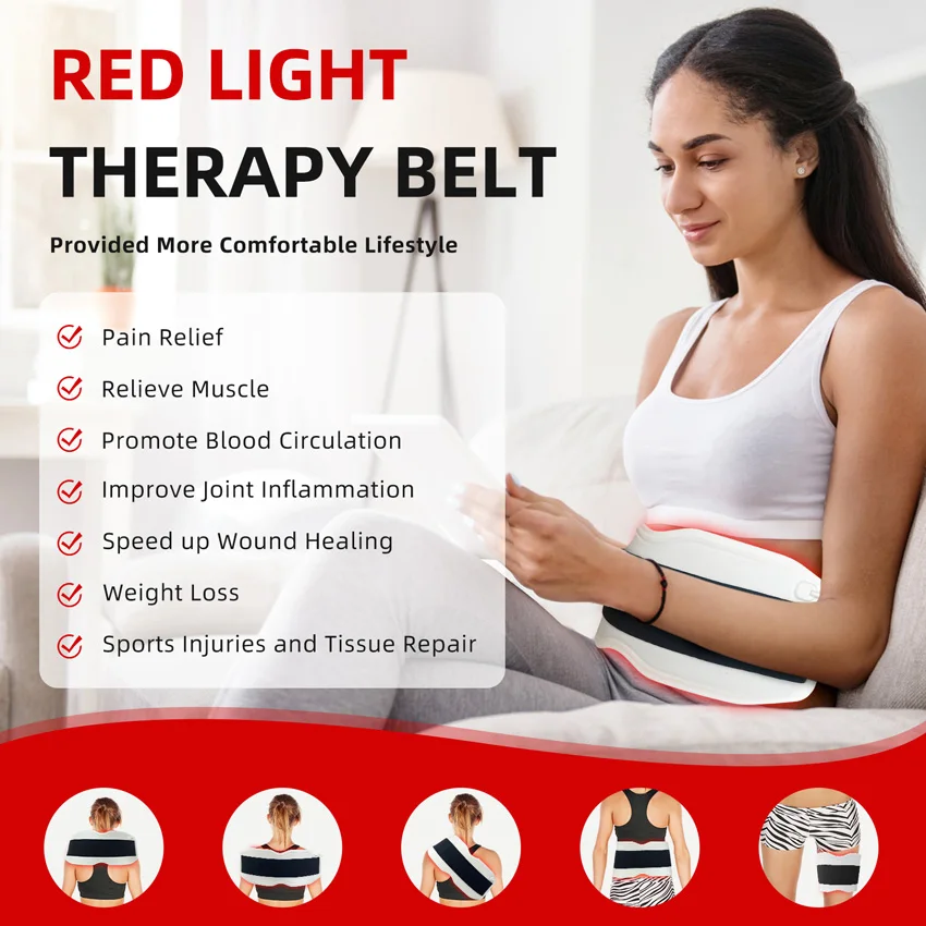 

450 LEDs Red＆Infrared Light Therapy Belt 940nm 850nm 660nm Back Pain Relief Burn Fat Wrap Slimming Waist Heat Pad Full Body