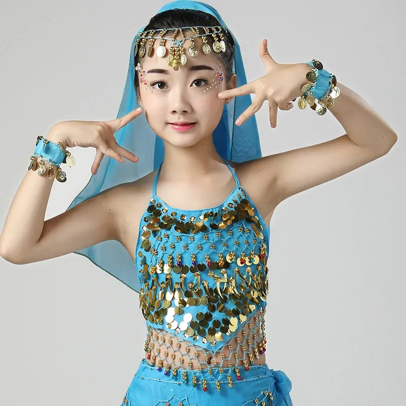 Belly Dance Stage Performance Costume, Girl's Bell Strap Top, 6-color Indian Dance Costume, Small Chili Top, Adjustable Costume