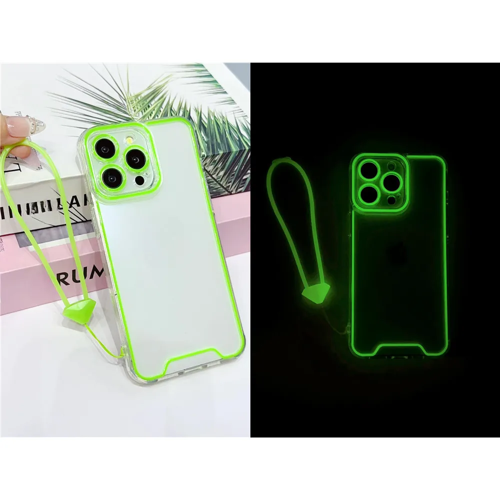 Glow in the dark Cear Case for iPhone 11 Pro Max X XSMax XR Soft Phone Cover with strap