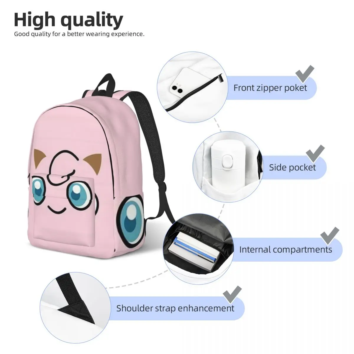 Mochila escolar casual leve impressa L-Pokemons para escola, ao ar livre, compras, escritório 15,7 pol., 17,7 pol.