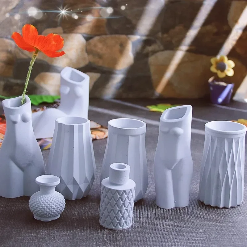 DIY Human Body Shape Glue Vase Silicone Mold for Cement Concrete Garden Flower Diffuser Stone Table Ornaments Home Decor