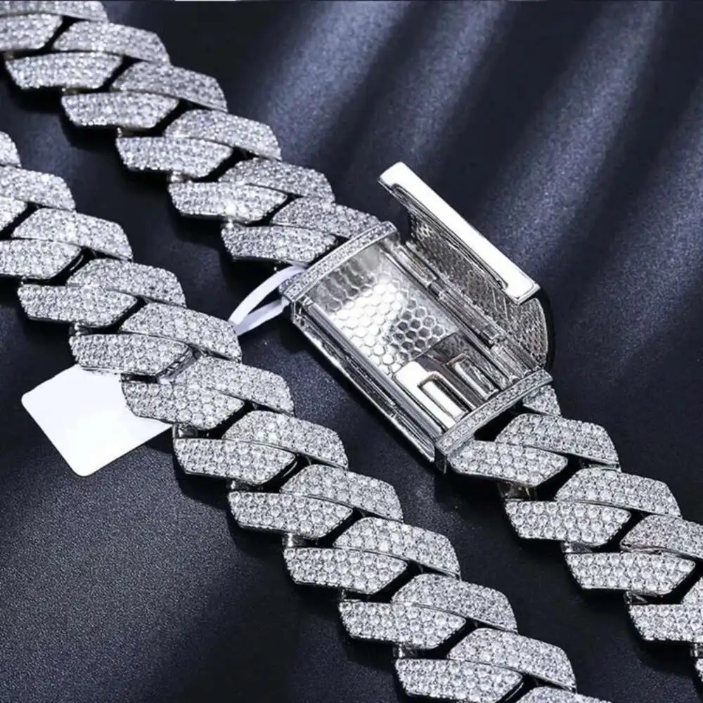 Master Rocks Jewelry 18mm 925 Sterling Silver Iced Out 3 Rows Moissanite Cuban Chain