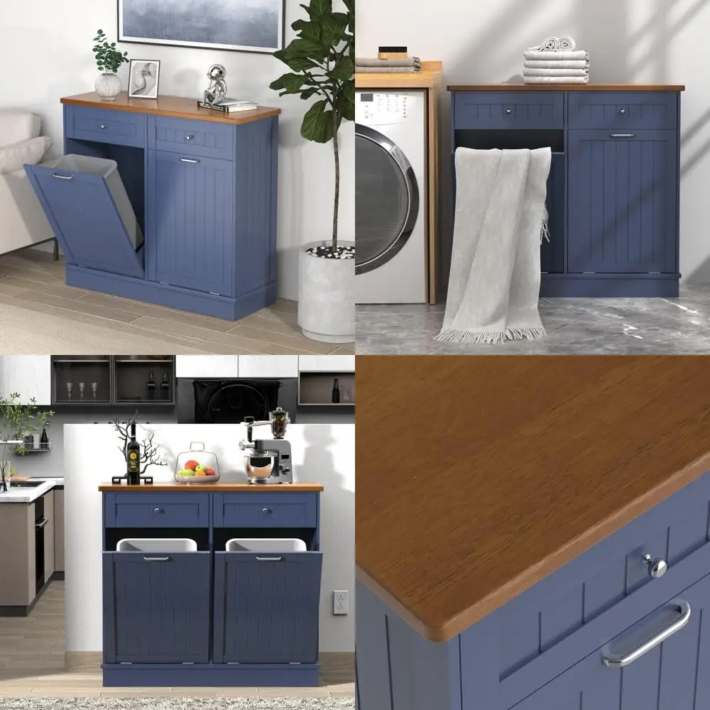 

Betterhood Tilt Out Trash Cabinet 10 Gallon Wooden Free Standing Laundry Sorter Cabine,Recycling Cabine with Hideaway Drawer,Til