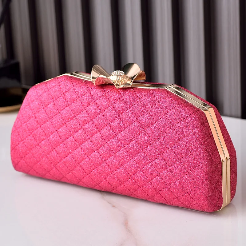 Pink Clutch Bag Diamond Lattice Luxury Designer Party Hand Wallet for Women Fashion Purse and Handbag Flower Hasp Shoulder Bag