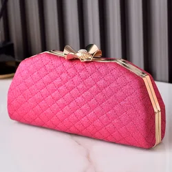Pink Clutch Bag Diamond Lattice Luxury Designer Party Hand Wallet for Women Fashion Purse and Handbag Flower Hasp Shoulder Bag