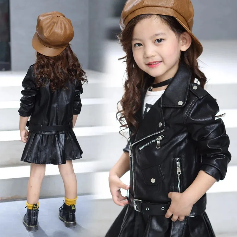 

Spring Girls Leather Jacket 3-13Y Children Autumn PU Leather Windbreaker Fashionable Quality Clothes Schoolwear Winter Warm Tops