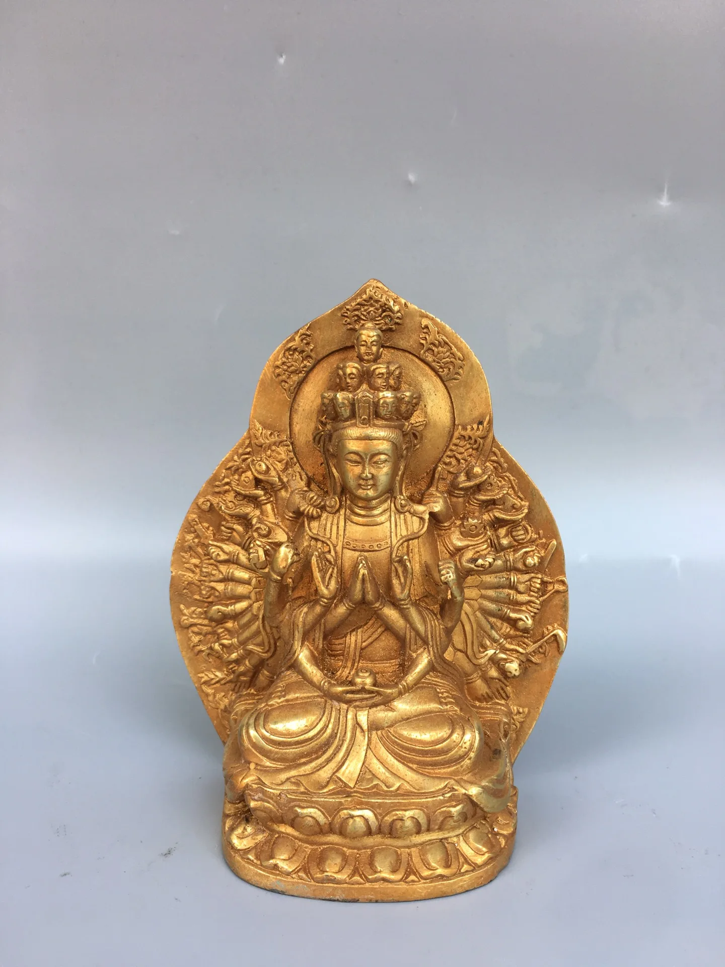 

6"Tibetan Temple Collection Old Bronze Gilded 1000 Arm Guanyin Cundhi Bodhisattva Worship Hall Town house Exorcism