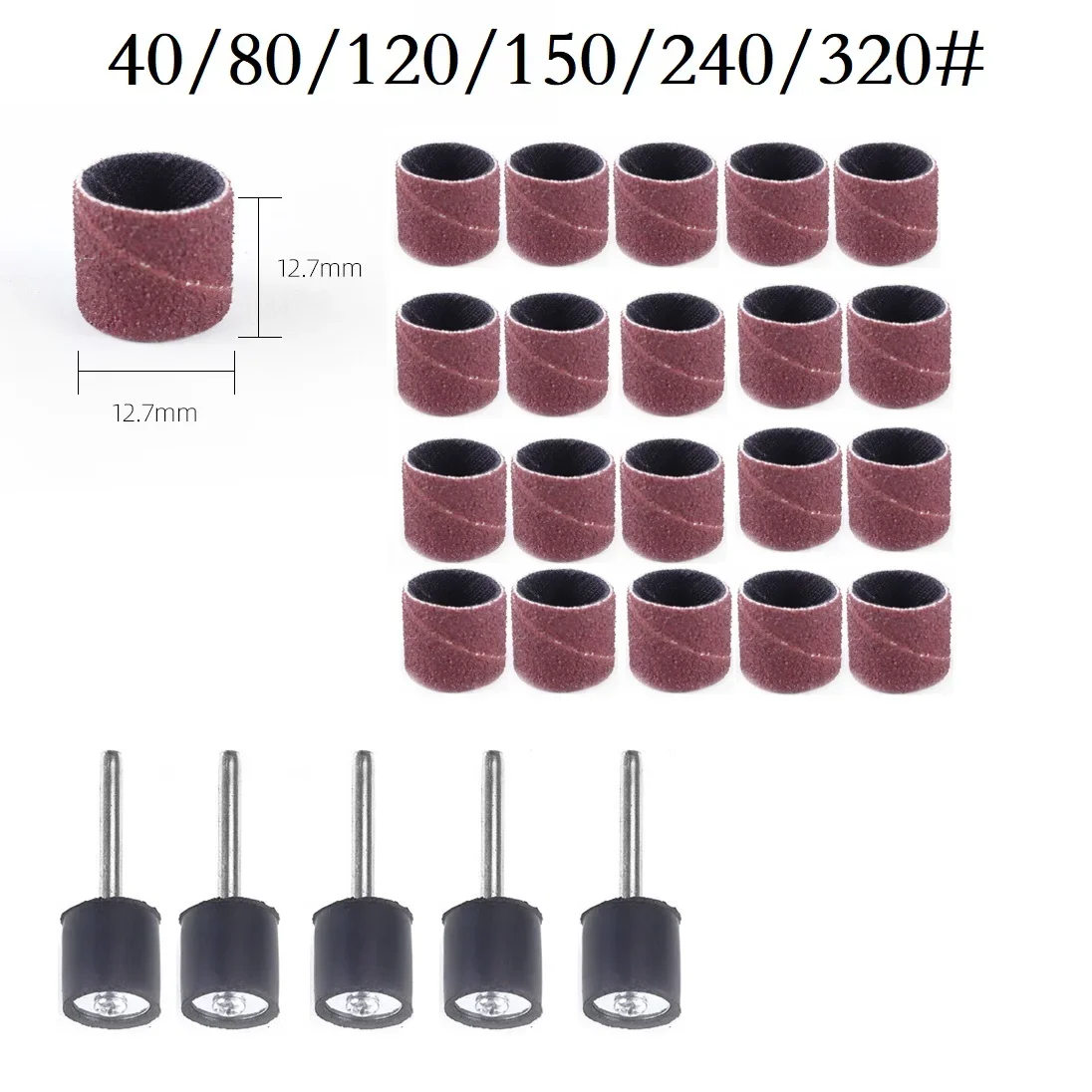 Sanding Drum Ring With Rod Abrasive Sandpaper Ring Rotary Grinding Head 40-320 Grit Electric Sanding Head Polishing Tool