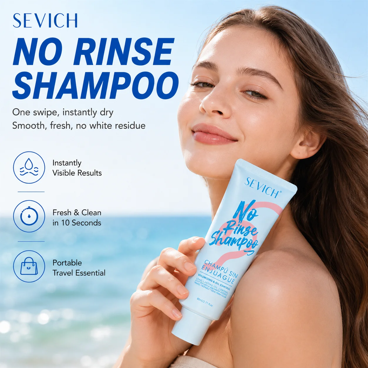 No Rinse Shampoo Portable Waterless Dry Shampoo Quick Oil Control Odor Removal Hair Volumizer for Travel Camping Office 80ml
