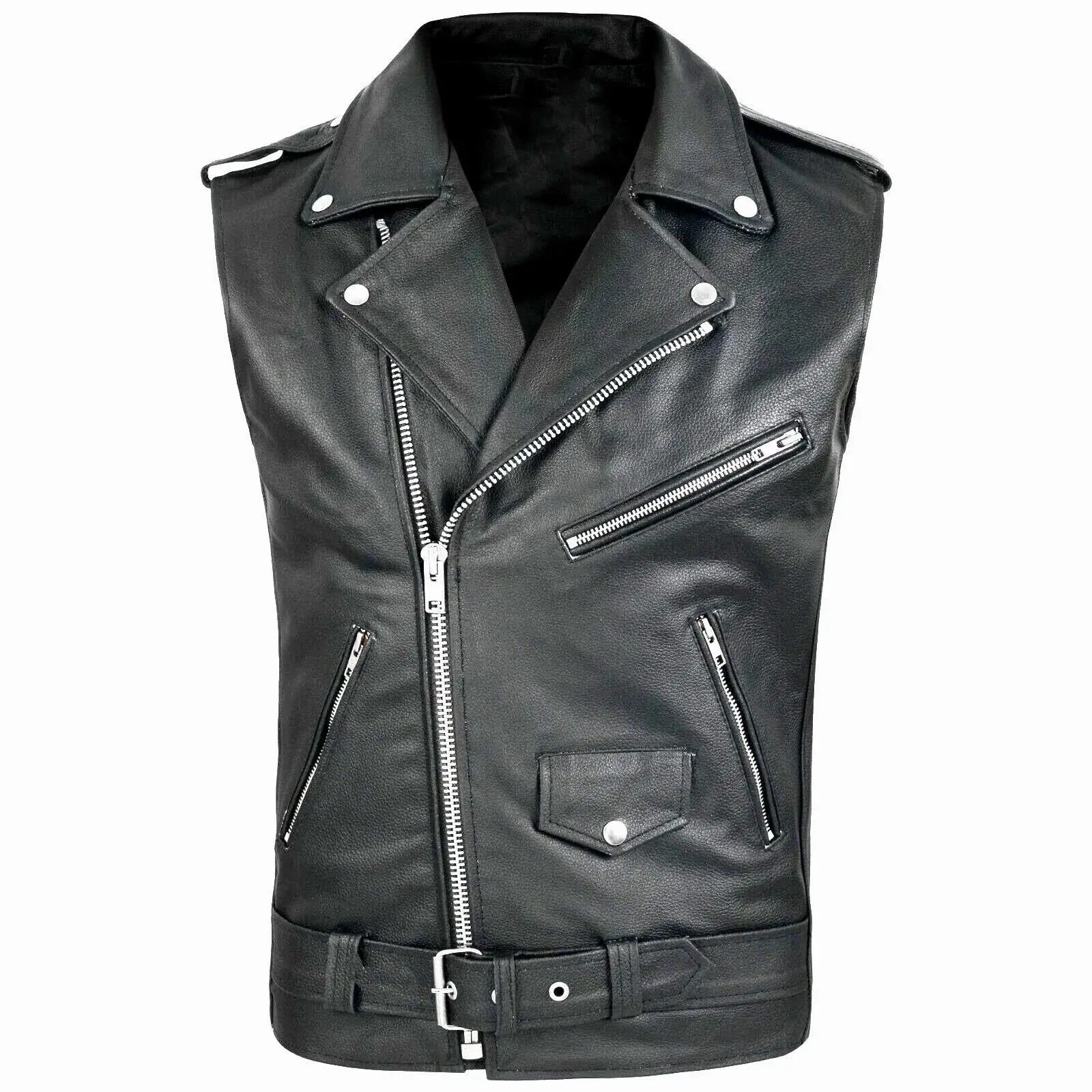 2024 New Wish Men's PU Leather Vest Motorcycle Jacket Vest Not Easy to Deform Five Sleeve Long Other Material Winter Coat
