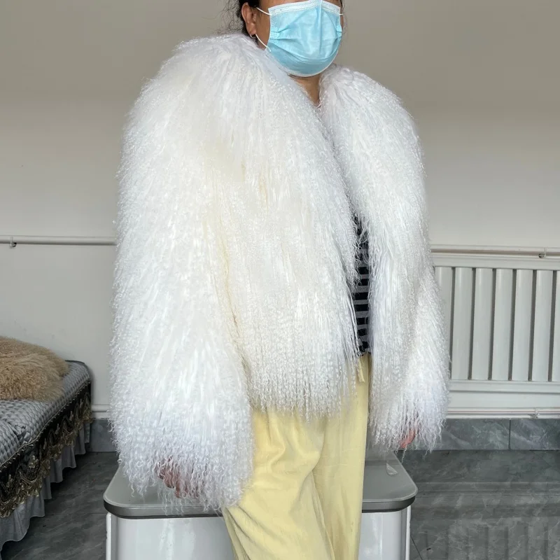 Beiziru Women's Real Mongolian Fur Winter Coat Thick Warm Fashionable Jacket with High-Quality Turndown Collar