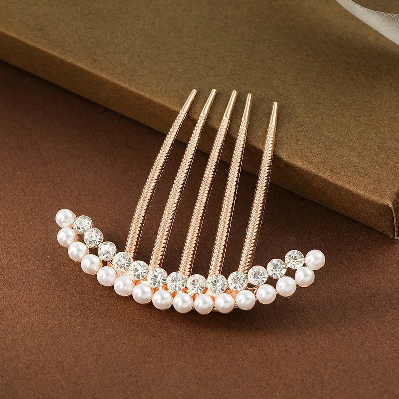 Pearl Water Diamond Metal Pan Hair Insert Comb Ball Head New Year Pan Hair Comb Hairpin Mother\'s Day Holiday Gift Hair Accessory