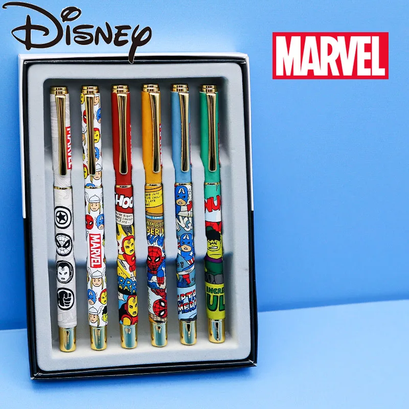 6pcs 0.38mm Disney Children's Pen Frozen Avengers Student Writing Pen Gift Box Set Christmas Gift