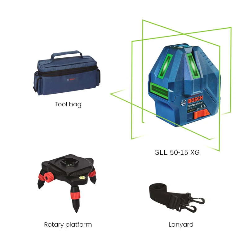 Bosch zielony poziom lasera GLL 50-15 XG profesjonalny 5 linii poziom 15 m samopoziomujący poziome pionowe narzędzie do pomiaru krzyża