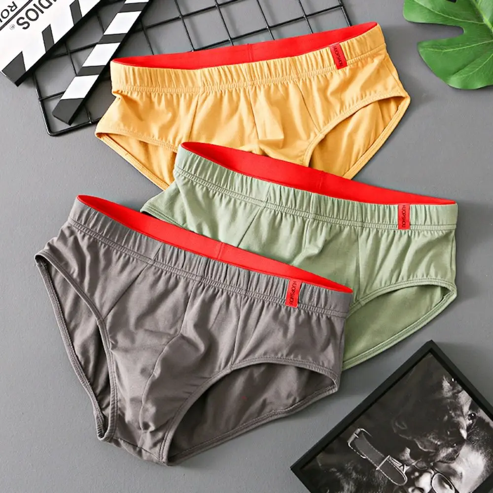 3pcs Elastic Solid Men's Cotton Panties Low Waist Color Blocking Convex Pouch Panties Thin Lingerie Underwears for Man Male