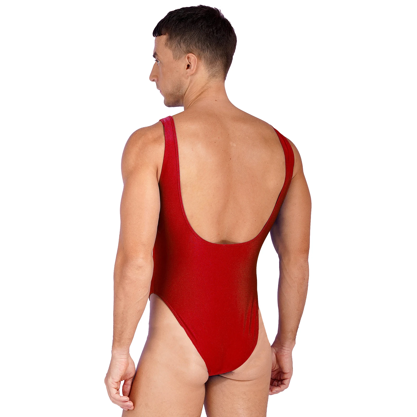 Mens Lingerie Stretch Solid Leotard Jumpsuit One-piece Swimsuits High Cut Bodysuit Swimwear Low Back Swimming Bathing Suits