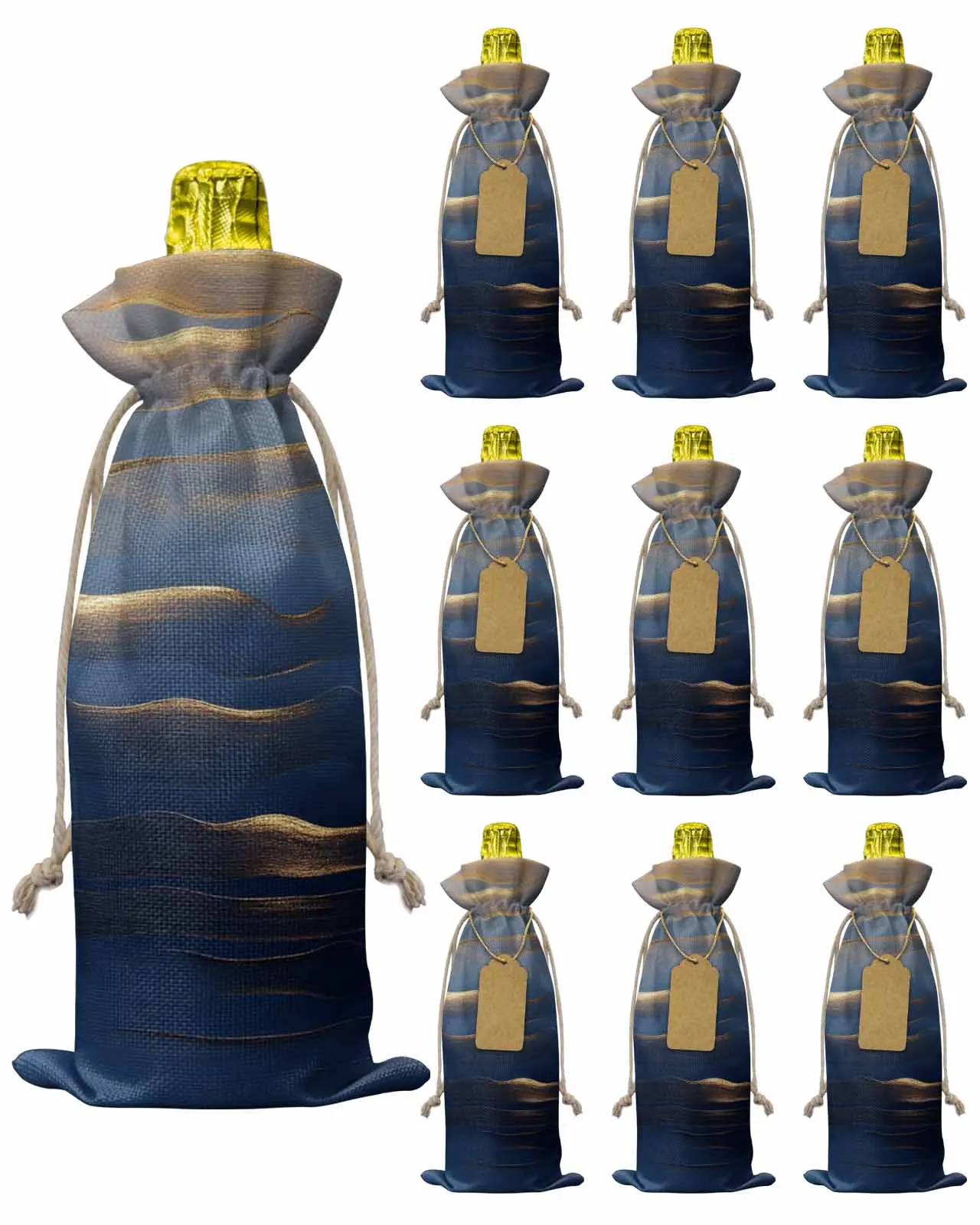 

10pcs Wine Bottle Covers Blue Modernism Abstract Art Wine Holder Carrier Packaging Bag Wedding Party Decor Gift