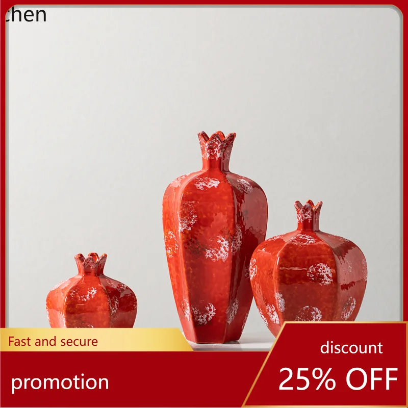 

CZ Chinese Style Zen Red Ceramic Jar Vintage Dried Branch Vase Tea Room Soft Decoration Ornament Home Living Room