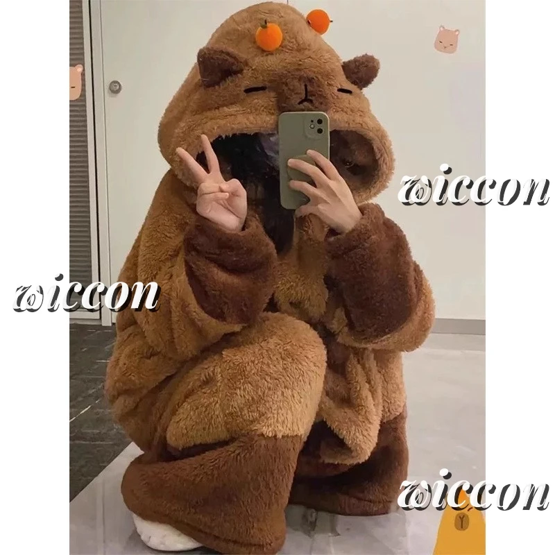 Adult Capybara Cosplay Costume Robes Kigurumi Anime Nightgown Halloween Cartoon Pajamas Pajama Party Costume