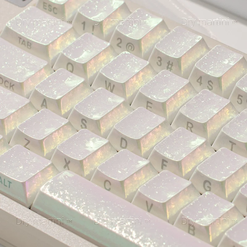 White Frost Ice Crystal Keycap Cherry Height Abs Frost Fantasy Metal Texture Side Engraved Translucent Mechanical Keyboard Cap