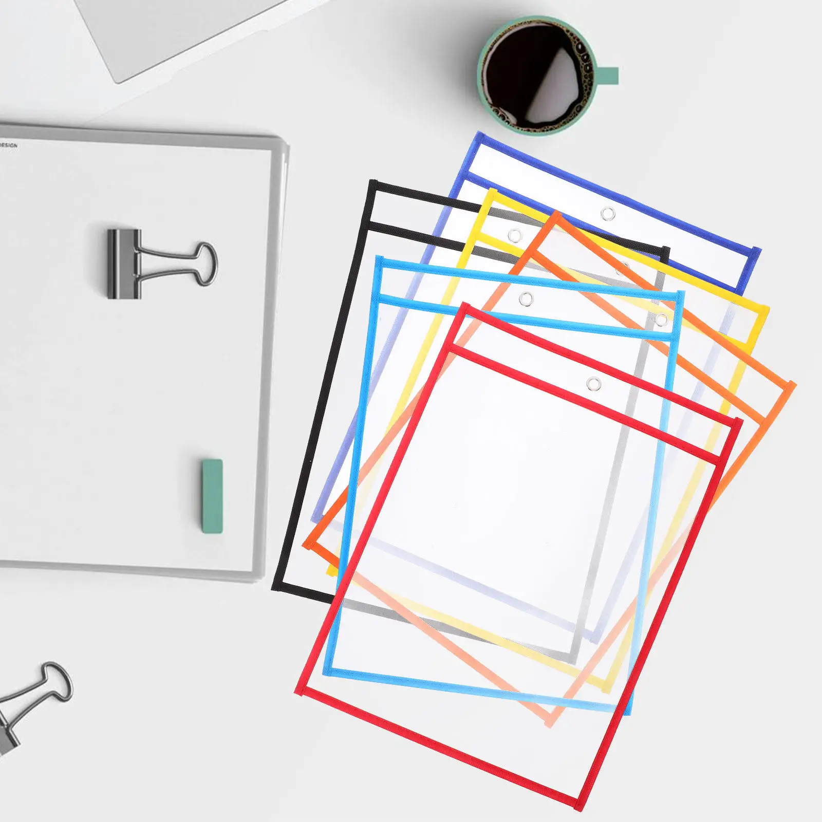 

6pcs Reusable Dry Erase Pockets Clear Transparent Sleeves For Classroom Teacher Supplies Learning Tools Folder Inserts