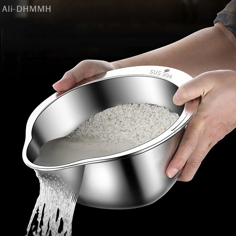 

Rice Washer Strainer Bowl Stainless Steel 304 Rice Washing Bowl Rice Sieve Colander Fruit And Vegetable Strainer Kitchen Tools