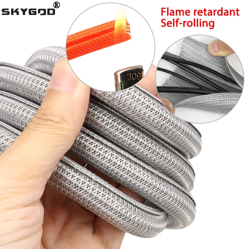 

Orange/Grey PET Braided Cable Sleeve 3~25mm Self-Closed Insulated Sheath High Protection Wear Resistant Wire Organizer Sleeving