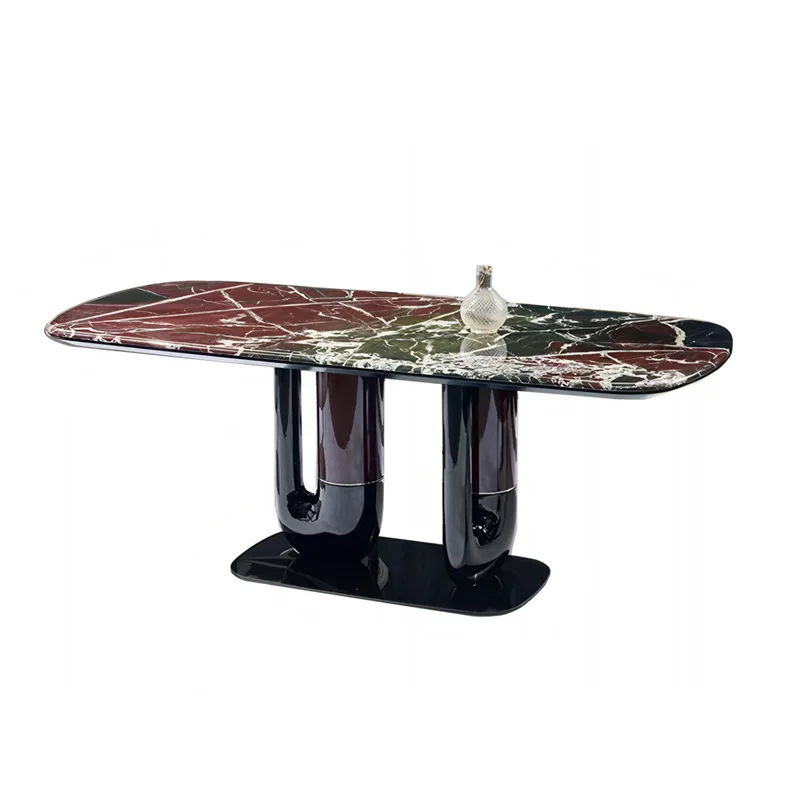 Italian light luxury marble dining table, autumn green, high-end large apartment, designer living room, home use