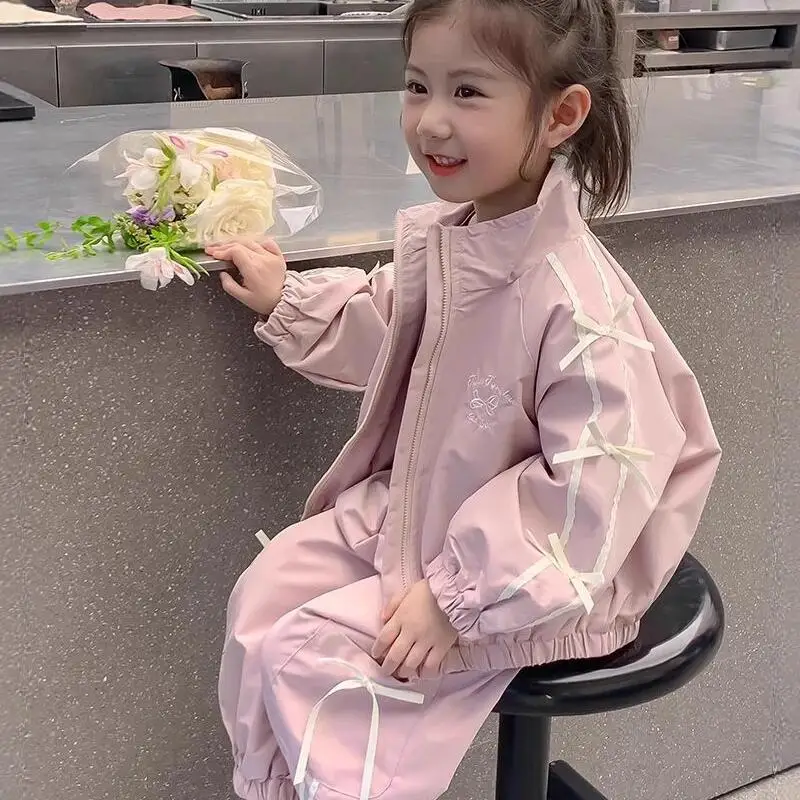 Kawaii فتاة معطف الموضة السراويل الرياضية مجموعة طالب ربيع الخريف الكرتون عادية عالية الرقبة سترة 2 قطعة مجموعة ملابس الأطفال